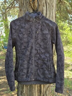 The North Face Apex Bionic Jacket Black Gray Floral Pattern Softshell Full Zip